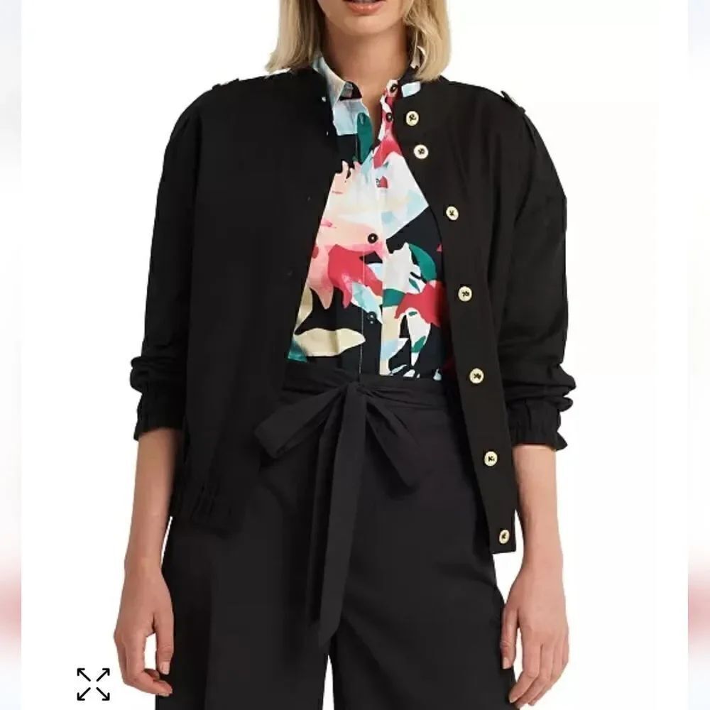 H Halston Button Front Long Sleeve Elastic Waist Jacket Cinched Cuffs XX…